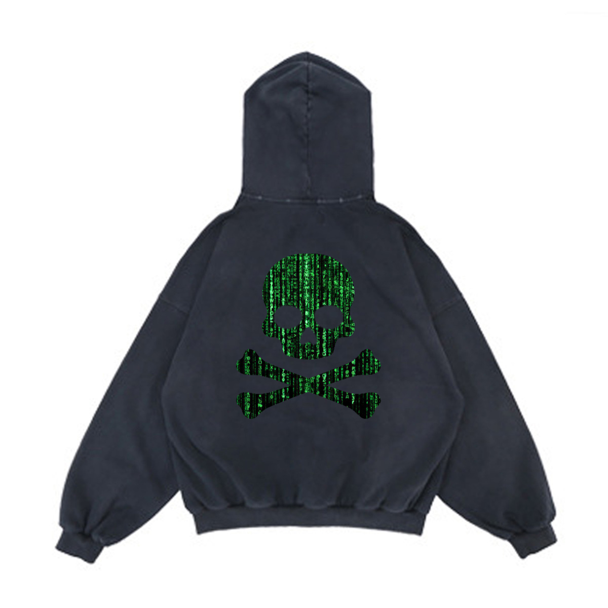 Matrix Skull Hidden Pocket Distressed Hoodie