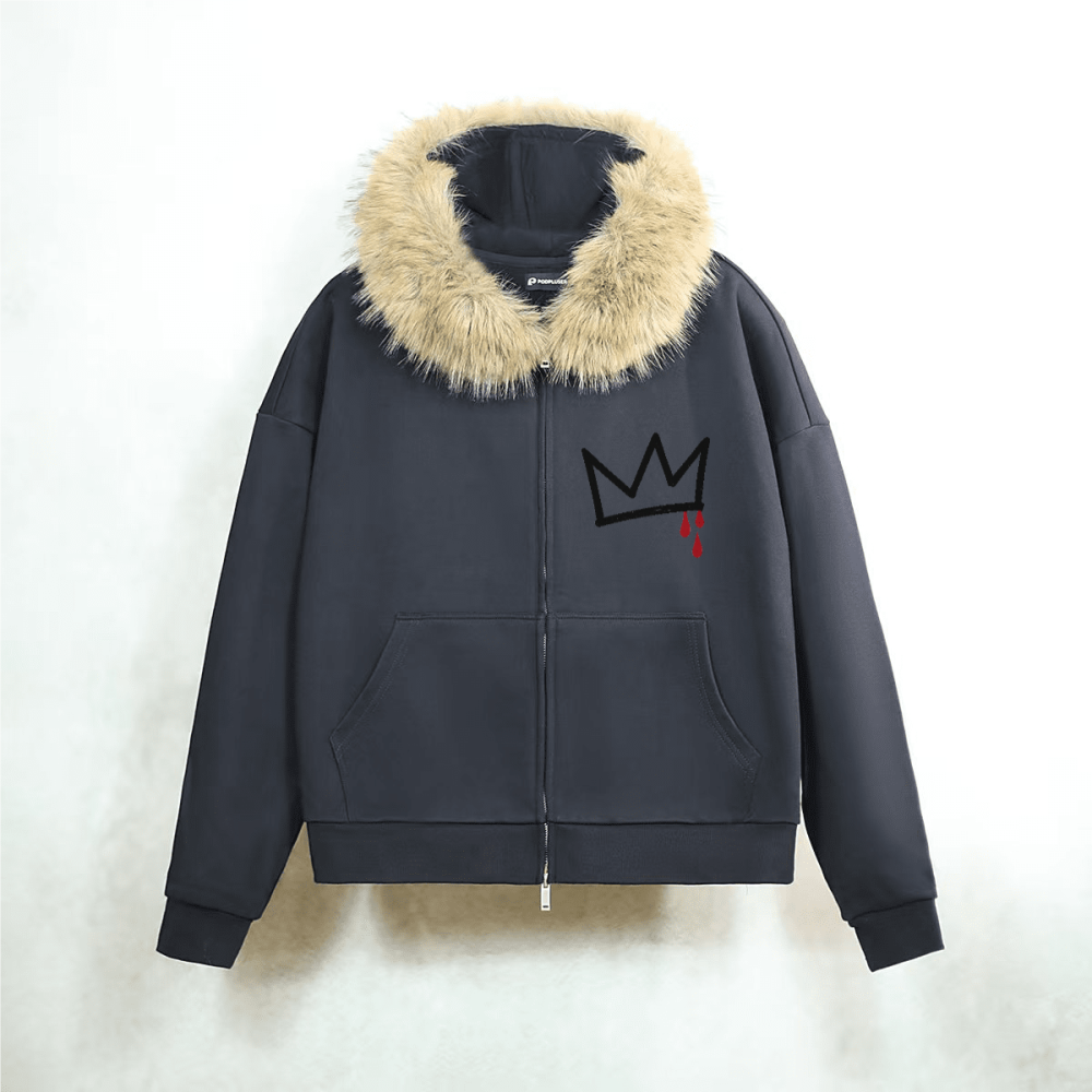 Black Matrix Skull Fur Zip Up Hoodie